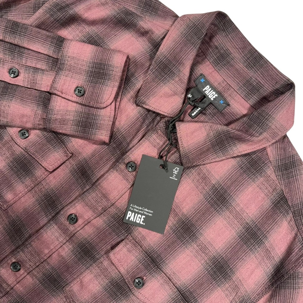 Paige Everett Shirt Mens Size M Red Black Night Mauve Shadow Plaid Button Up NWT